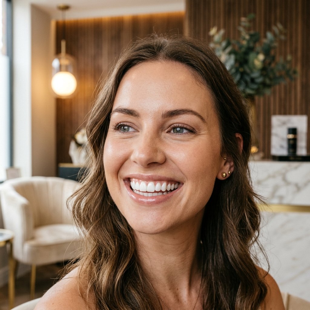 Perfect symmetrical gumline showing off beautiful healthy teeth.