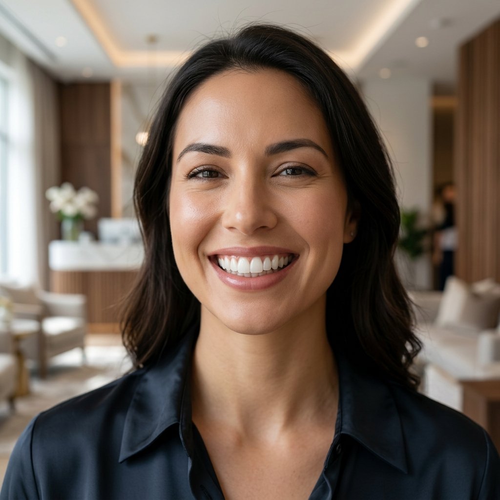 Beautiful close-up smile showcasing porcelain teeth veneers.